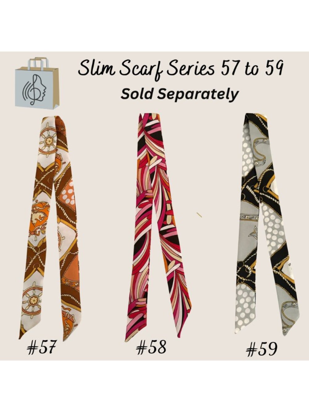 Slim Scarf Pink Black Abstract 34in Silk Satin Neck Hair Bag Ribbon - Picture 8 of 14